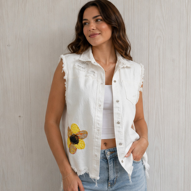 White Demin Sunflower Vest