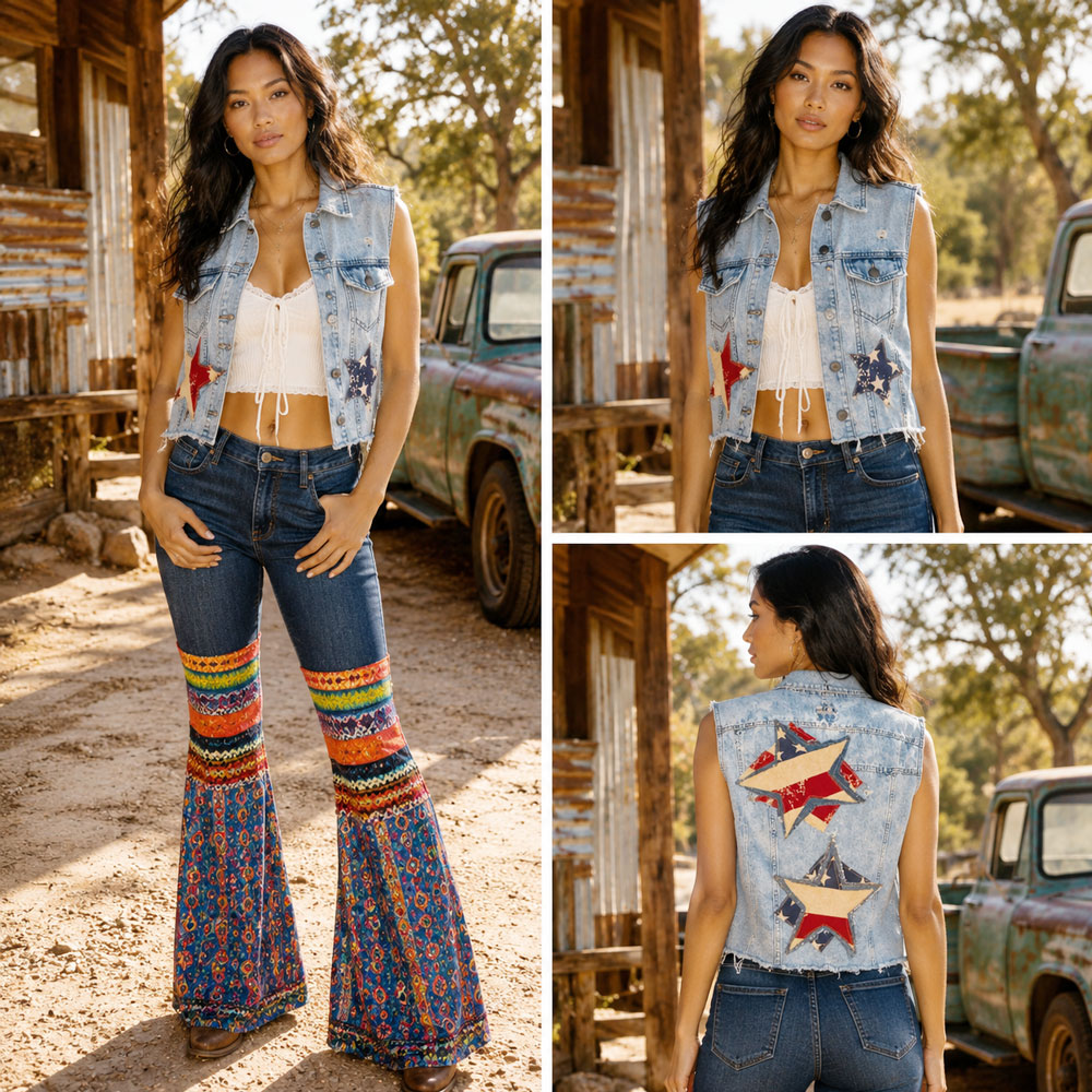 Denim Fourth of July vest Medium