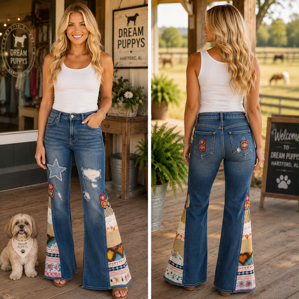 Vintage Gypsy Star Panel Bell bottom Jeans Size 8