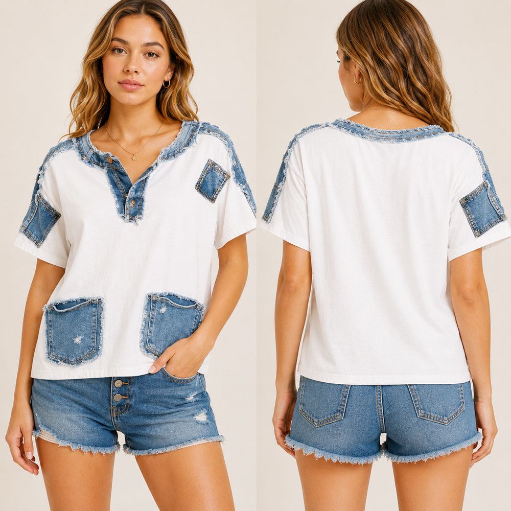 Denim Accented Top Size Med